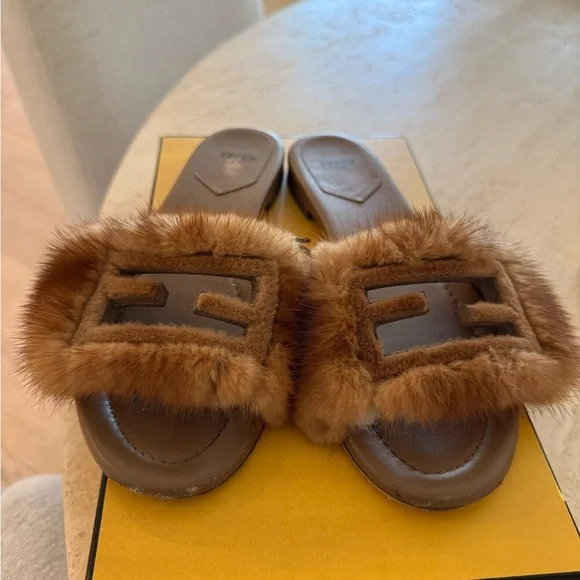 Fendi Mink Fur Baguette Slides - Picture 1 of 6